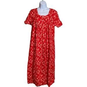 Vintage Pretty Women's Red Floral Midi Dress Est. Size L Cottagecore Country